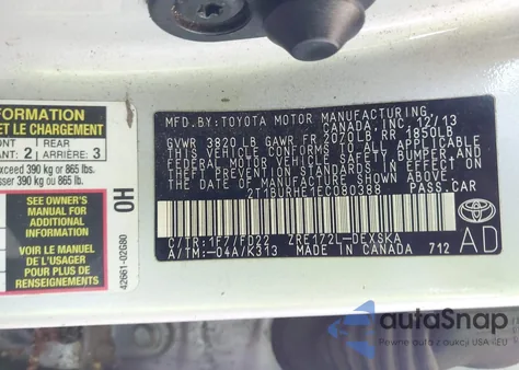 2014 Toyota Corolla S Plus z USA, uszkodzony, nr VIN 2T1BURHE1EC080388